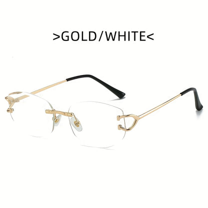 Photochromic frameless fashion glasses European and American fashionable for men and women using metal eyeglass hinges PC lenses ladies and gentlemen high-end personality glasses daily trendy versatile holiday party street ph
