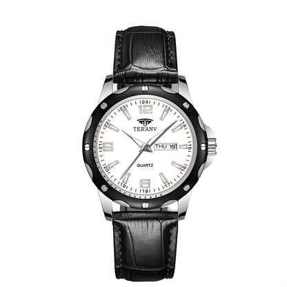 Elegant Men's Stainless Steel Quartz Watch - IPX7 High Quality, Luminous Hands, Date & Day Display, Business Casual Sporty Design for Everyday & Water Activities, Versatile Wristwatch, Sleek Strap Design, Glowing Markers