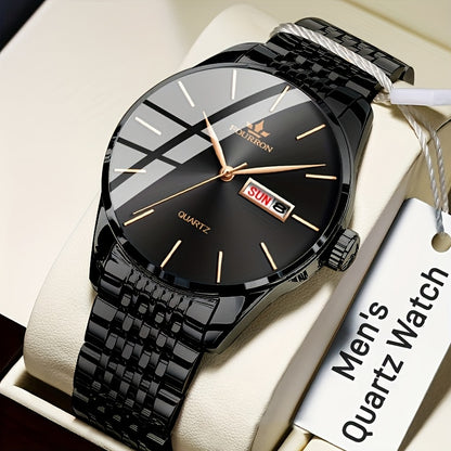 An Ideal Choice For A New FOURRON Brand Men's Luxury Stainless Steel Strap Simple Dial Quartz Watch With Date Calendar, Trendy Fashion Sports Casual Lifestyle Travel Multi-function Watch, Ideal For Friends' Birthdays, Holiday