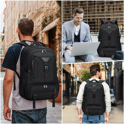 NUBILY 17.3-Inch Men'S Laptop Backpack, 50L Travel Pack, Large Work Backpack for School, College, Business - Non-Food Contact, Black Oxford Fabric with Mesh Windows, Zipper Closure, TSA-Compliant, College Backpack | Sleek Bac