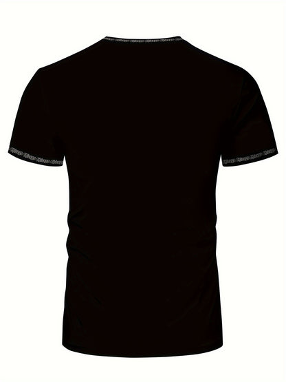 Men'S Chicago Print T-Shirt, Polyester-Spandex Blend, Crew Neck, Short Sleeve, Geometric Pattern, High Stretch, Tear Resistant, Sports & Casual Style, Summer Fit Top for Training, Yoga, Hiking & Festive Occasions