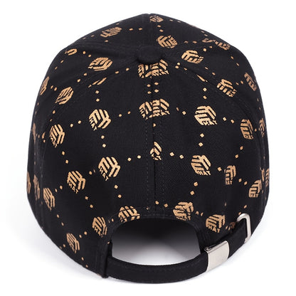 Men's Athletic Baseball Cap - Breathable Polyester, Adjustable Fit, "ATH" Logo, Beige & White with Golden Pumpkin Pattern, Dark Brown & Golden, Perfect for Outdoor Sports and Golf, Casual Wear Hat | Sporty Baseball Cap | Adju