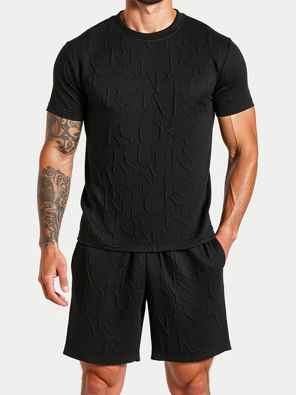 European and American Style Men's Fashion Set with Letter Pattern Round Neck Short Sleeve T-shirt + Shorts