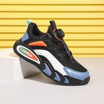 Casual Cool Low Top Sneakers With Rotating Button For Boys, Breathable Shock-absorbing Running Shoes For Spring Summer Autumn