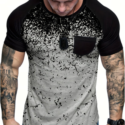 Chic Printed T-shirt, Men's Casual Street Style Stretch Round Neck Tee Shirt For Summer