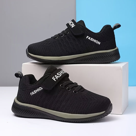 Youngsters' Breathable Knit Sneakers with Closure - Lightweight EVA Sole, All-Season Casual & Outdoor Running Shoes for Boys & Girls, Black, Youngsters Sneakers, Youngsters'S Footwear, Sporty Youngsters'S Footwear, Durable Yo