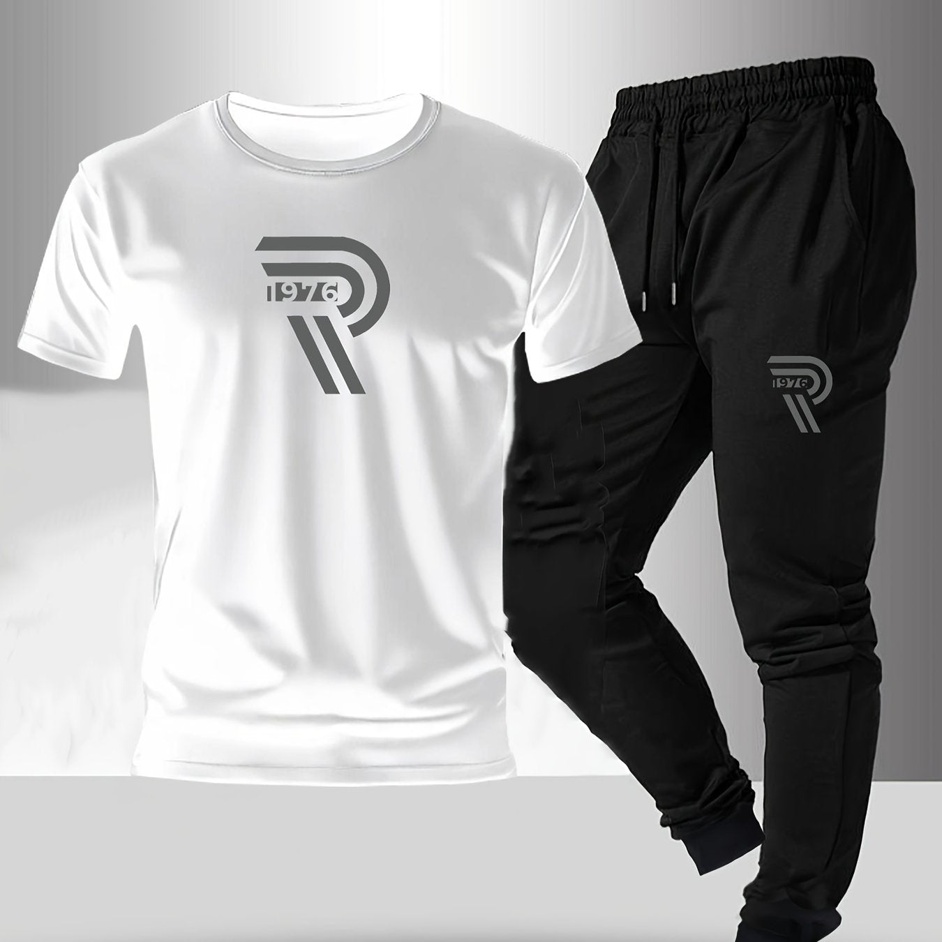 2pcs Set, Men'S Casual Loungewear, Gift, Fashion Print, Round Neck T-Shirt with Drawstring Pants, Outfit