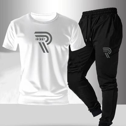 2pcs Set, Men'S Casual Loungewear, Gift, Fashion Print, Round Neck T-Shirt with Drawstring Pants, Outfit