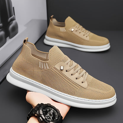 Men'S Breathable Knit Mesh Running Shoes - Anti-Odor Casual Sneakers with Soft EVA Sole, Round Toe Design & Low-Top Lace-Up for Jogging, Hiking, Outdoor & Daily Wear - Khaki/Black/Gray, Jogging Shoes