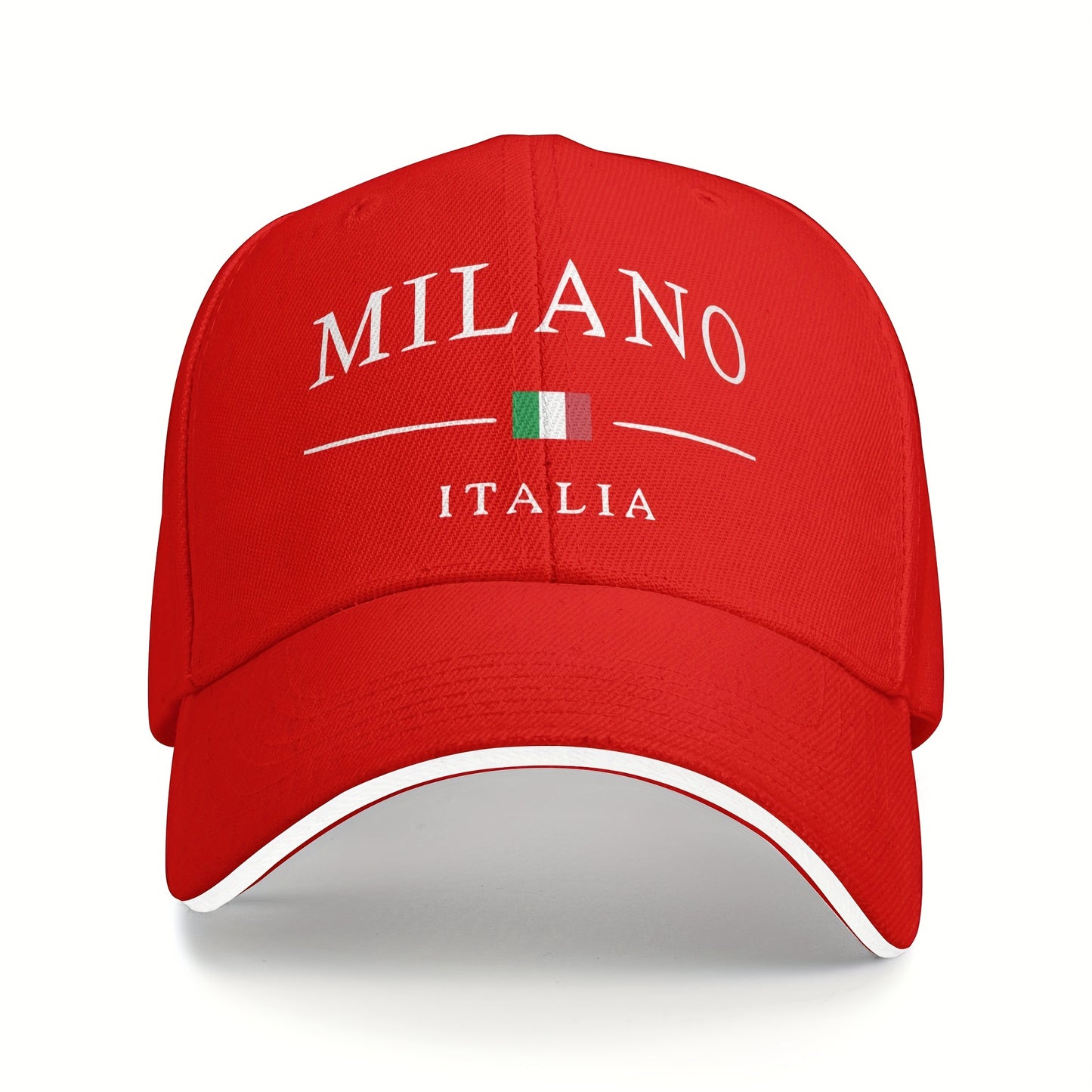 Adjustable Milan, Italy Print Baseball Cap - Breathable Polyester Dad Hat with Italian Flag Design, Black & White, Perfect for Outdoor Activities, Casual Wear, and Gifts
