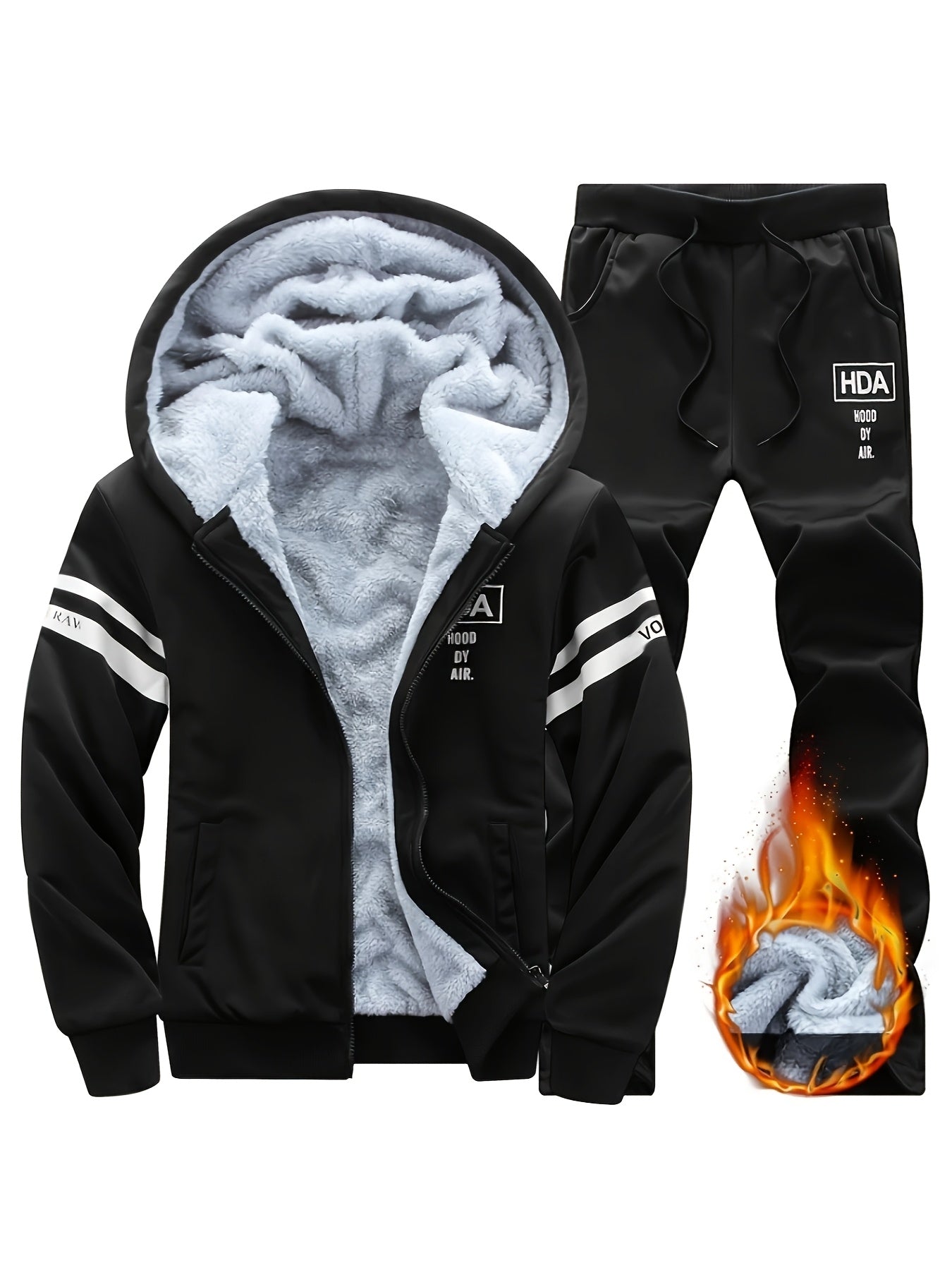 Autumn and Winter Men'S Sports Casual Suit, Men'S Velvet Thickened Sports Suit, Hooded Opening Fitness Suit, Warm Home Suit, Two-piece Set