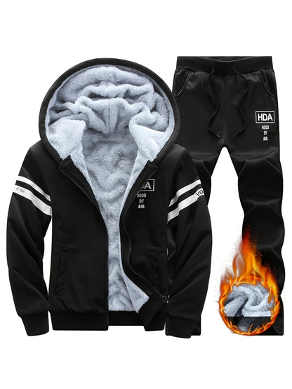 Autumn and Winter Men'S Sports Casual Suit, Men'S Velvet Thickened Sports Suit, Hooded Opening Fitness Suit, Warm Home Suit, Two-piece Set