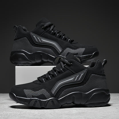 Men's Casual Sporty Sneakers - High Quality PU Upper, Non-Slip Rubber Sole with Cushioned Comfort & Inner Arch Support, Low-Top Lace-Up Design for All-Day Wear (Black/White) - Spring/Fall/Winter Seasonal Versatility, Comforta
