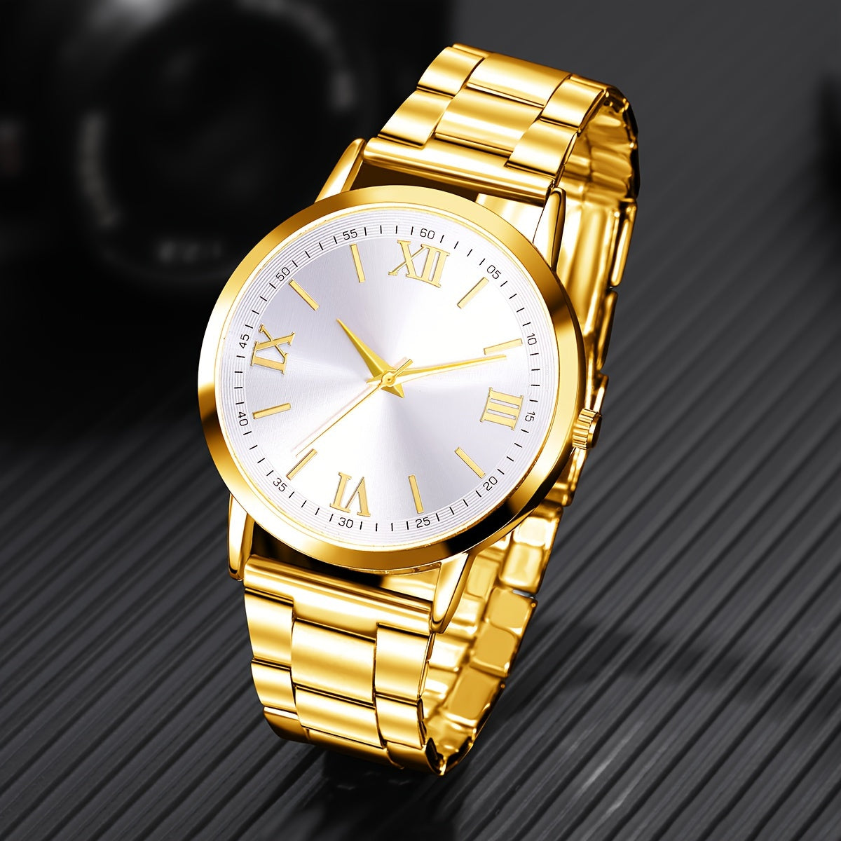 1 Set GINAVE Men'S Casual Fashion Quartz Watch, Round Alloy Case, Stainless Steel Strap, Battery Powered, Non-Waterproof, Electronic Drive, Father'S Day Gift