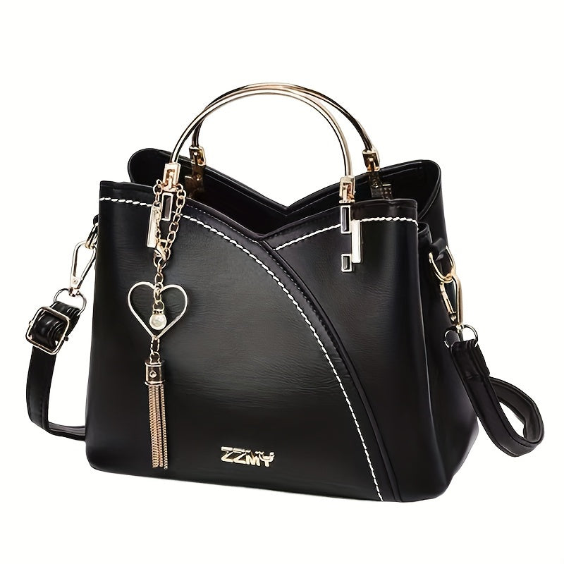 Elegant Light Blue & Pink Handbag with Golden-Tone Hardware, Heart Pendant Charm, And Detachable Shoulder Strap - Perfect Gift for Mom Or Family, Stylish Women'S Clutch Bag, Cute Purse