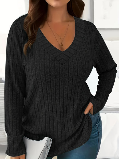 Women's Loose Fit V-Neck Polyester T-Shirt With Soft And Breathable Fabric, All-Season Casual Long Sleeve Tee, Machine Washable