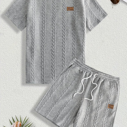 Casual Crew Neck Short Sleeve T-Shirt & Drawstring Shorts - Brown, Summer Outfit