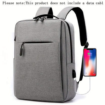 1pc Lightweight Business Laptop Backpack, 33.02/35.56/38.1 cm Computer Bag with USB Charging Port, Adjustable Straps, Zipper Closure, Polyester Lining, Wet Wipe Clean, Black Fabric Travel & Student Bookbag for Men and Women,
