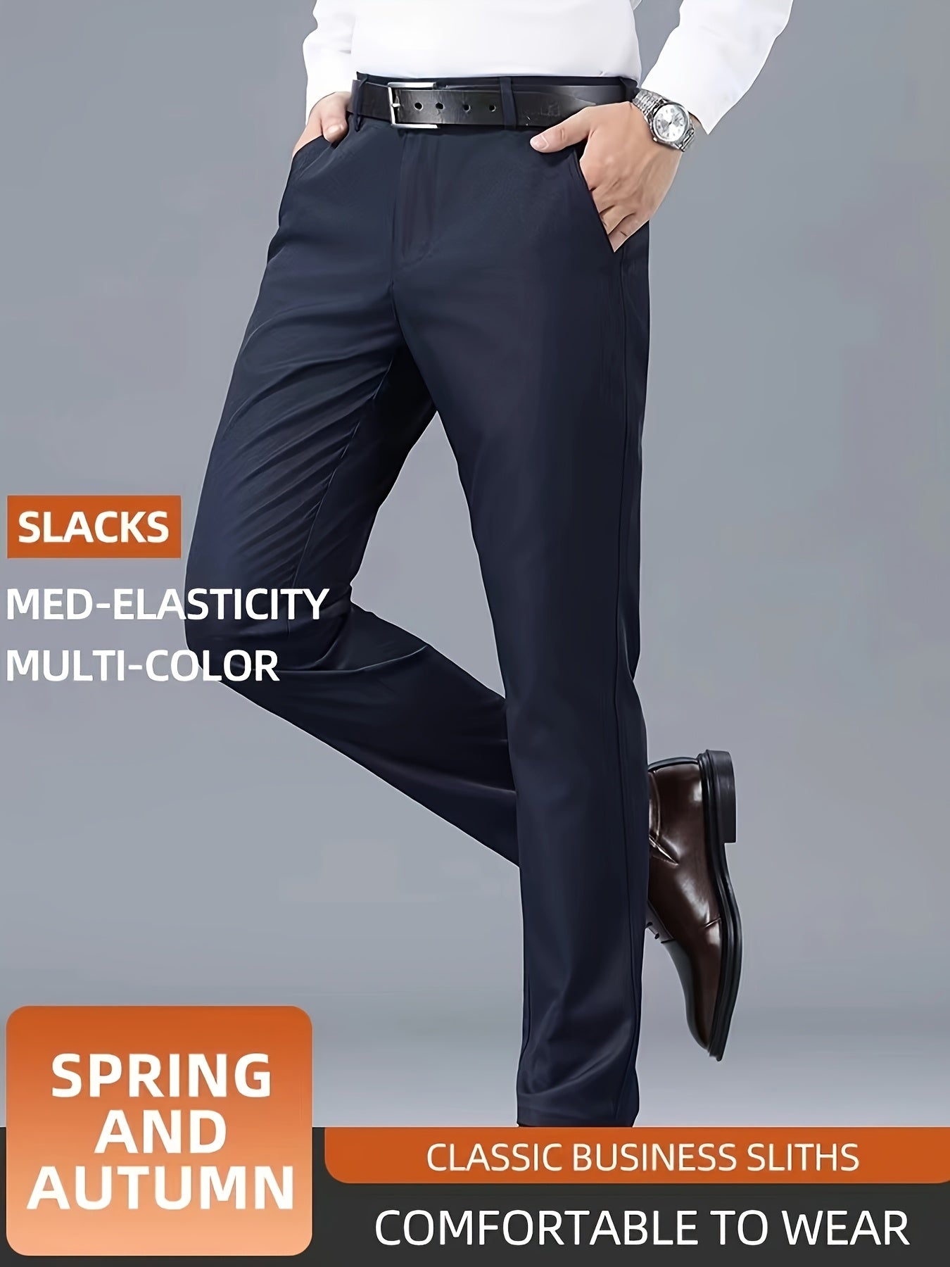 Men's Casual Solid Color Dress Pants - Polyester Blend, Woven, Regular Fit, All-Season Comfort, Adult Suit Pants