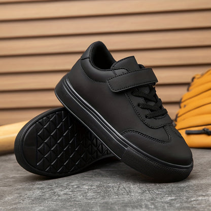 Youngsters' Lightweight Breathable Sneakers with Closure - Slip-Resistant EVA Sole, Easy-Clean Black Casual Shoes for Outdoor Play, Training & Daily Wear - All-Season Comfort for Boys & Girls, Youngsters Sneakers, Sleek Young
