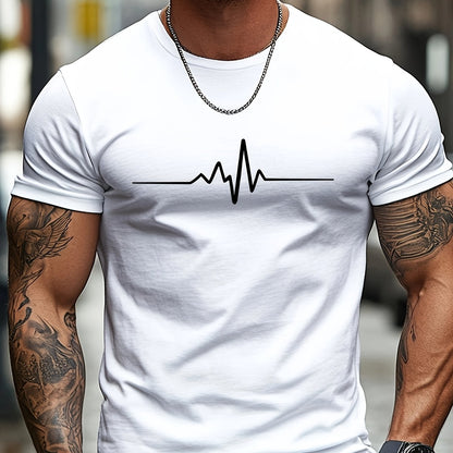Men'S Brown T-Shirt with ECG Heartbeat Graphic - Casual Streetwear, Short Sleeve, Round Neck, Stretch Fabric, All-Season Comfort, Casual Streetwear Tee | Round Neck Tshirt | Comfortable Fit