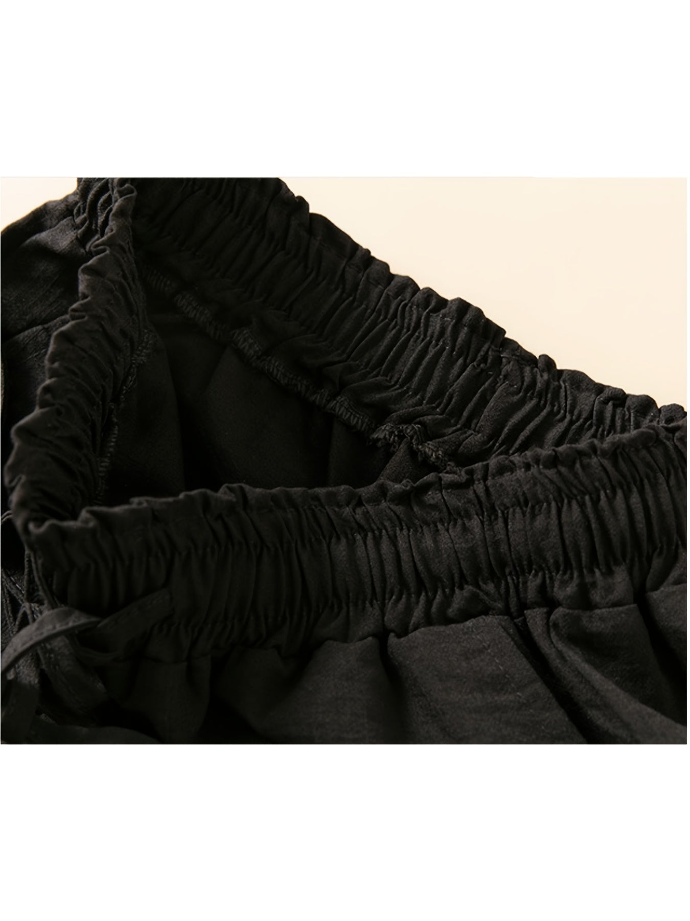 Women's Comfortable High-Waist Drawstring Wide-Leg Pants - Soft Polyester, Black, Relaxed Fit, Machine Washable, Casual Style for Casual Attire, Everyday Comfortable Wear | Relaxed Fit Pants | Glossy Finish