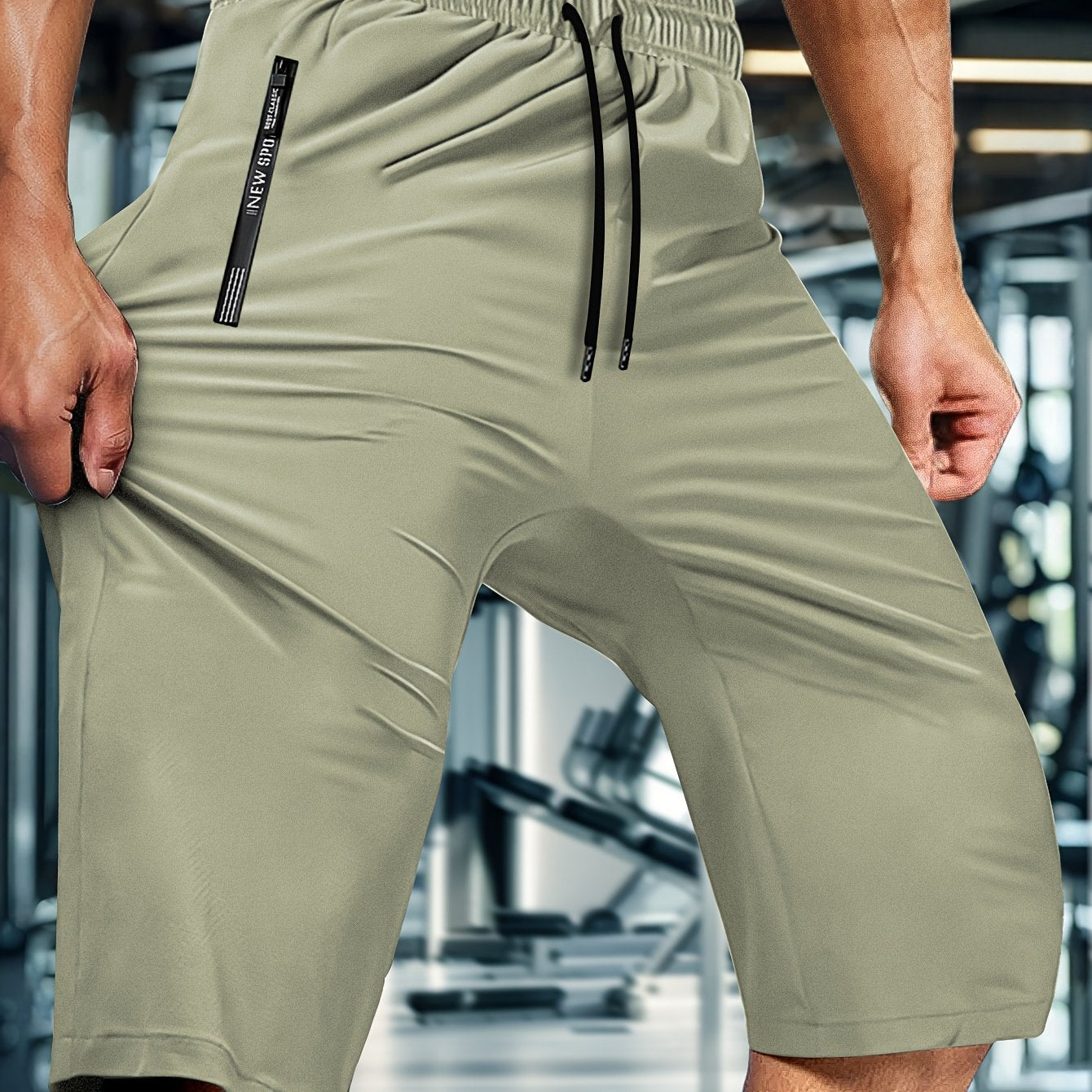 Men'S Summer Capri Pants Made from Highly Elastic Fabric, Featuring a Stylish Drawstring Elastic Waistband And Zip Pockets, Suitable for Casual Sports, Outdoor Activities, And Everyday Wear.