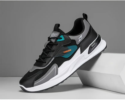 Men'S Breathable Running Sneakers with Gradient Design - Low-Top Lace-Up Casual Shoes, Durable PVC Sole, EVA Insole, Fashionable Black & White Patterns, Ideal for All Seasons Outdoor Activities
