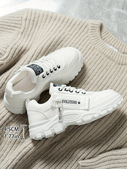 Women'S Breathable Knit Sneakers - Lightweight Thick Sole Casual Walking Shoes in White & Black, Synthetic Cover Upper with Rubber Outsole, Lace-Up Low-Top Design for Indoor/Outdoor, Travel, Beach & Shopping - Cute Gift for M