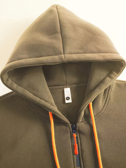 2pcs Men's Solid Color Hooded Long Sleeve Sweatshirt and Jogger Set, Suitable for Spring, Autumn, and Winter Sports Casual Outfit