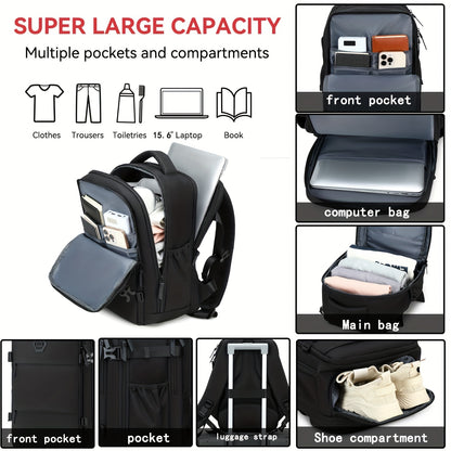Travel Backpack for Men, Airline-Approved Carry-On Luggage, 15.6-Inch Laptop Business Bag, Weekend Leisure Hiking and Casual Daypack