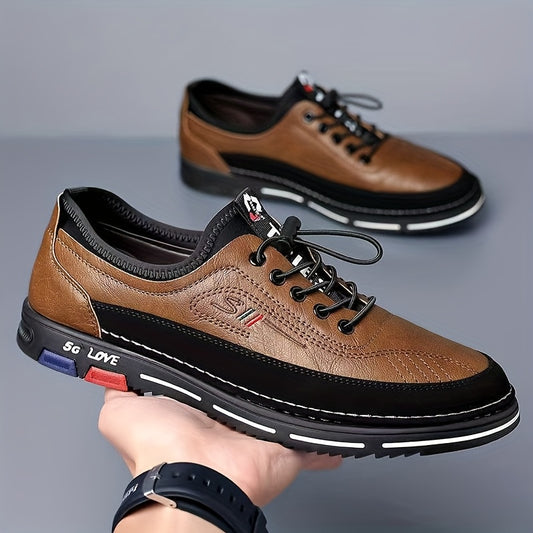 Men'S Stylish Black Loafers - Non-Slip PVC Sole, Lace-Up Casual & Business Shoes with Italian Flag Design, Round Toe, Fabric Lining for All-Season Wear, Versatile Footwear | Stylish Loafers | Durable PVC Sole