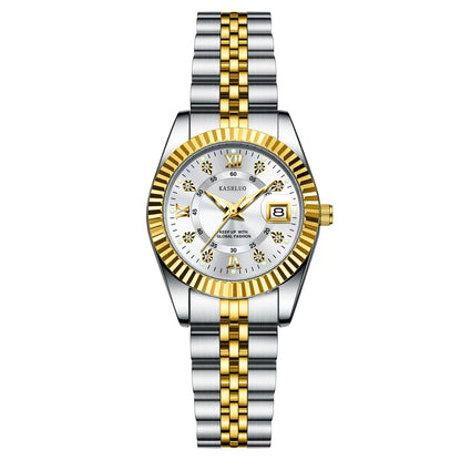 KASRLUO Elegant Women's Quartz Watch - Luminous Date, Stainless Steel Band, Precise Movement with Moon Phase Calendar, Timepiece