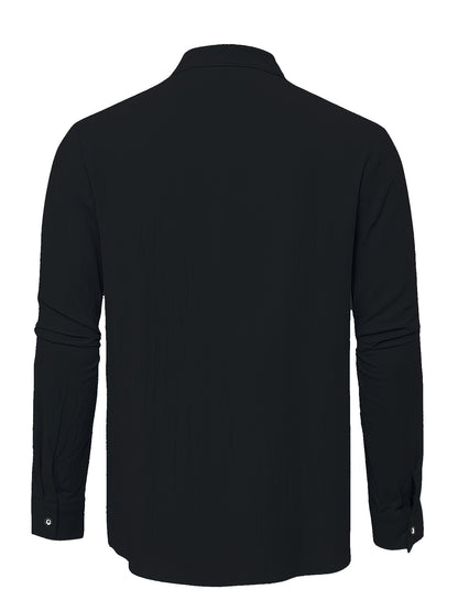 Classic Design Men's Solid Color Stand Collar Long Sleeve Button Up Top Shirt, Pure Cotton Spring And Autumn Fashion Cotton Tops For Daily And Casual Outerwear
