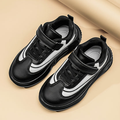 Youngsters' Stylish Athletic Footwear - Comfortable Non-Slip Soft Sole Walking Shoes for Boys & Girls, All-Season, Black & White with Hook and Loop Closure