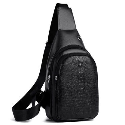 Men's Stylish Black PU Leather Sling Bag - Large Capacity Lightweight Crossbody Chest Pack with Embossed Design & External Earphone Hole for Casual Outings, Crossbody Bag