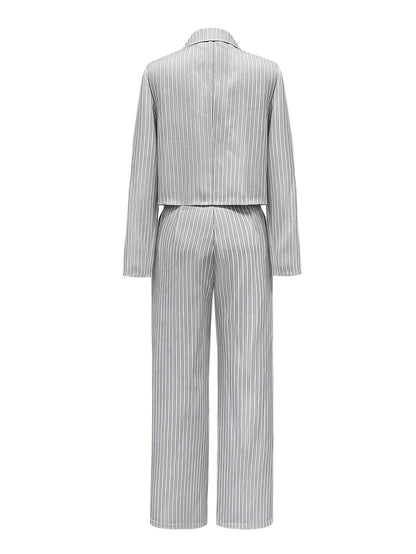 Women'S Temperament Commuter Striped Printed Casual Suit Two-Piece Set
