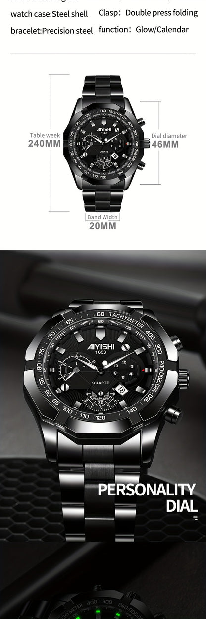 AIYISHI Men's Luxury Business Quartz Watch | | Luminous Hands & Markers | Date Display | Zinc Alloy Case and Band | Analog Dial with Subdials | Ideal for Professional Gifting