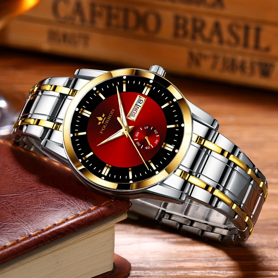 1 New Brand Men'S Luxury Automatic Quartz Watch with Stainless Steel Strap, Blue Dial, Date Display, and Luminous Hands - Waterproof, Stylish for Casual Attire, Perfect Gift for Holidays and Birthdays, Casual Wear Watch | Ele