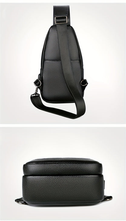 New Men'S Chest Bag 2024 Genuine Faux Leather Texture Crossbody Bag Casual Shoulder Bag Men'S Large Capacity Backpack Trendy
