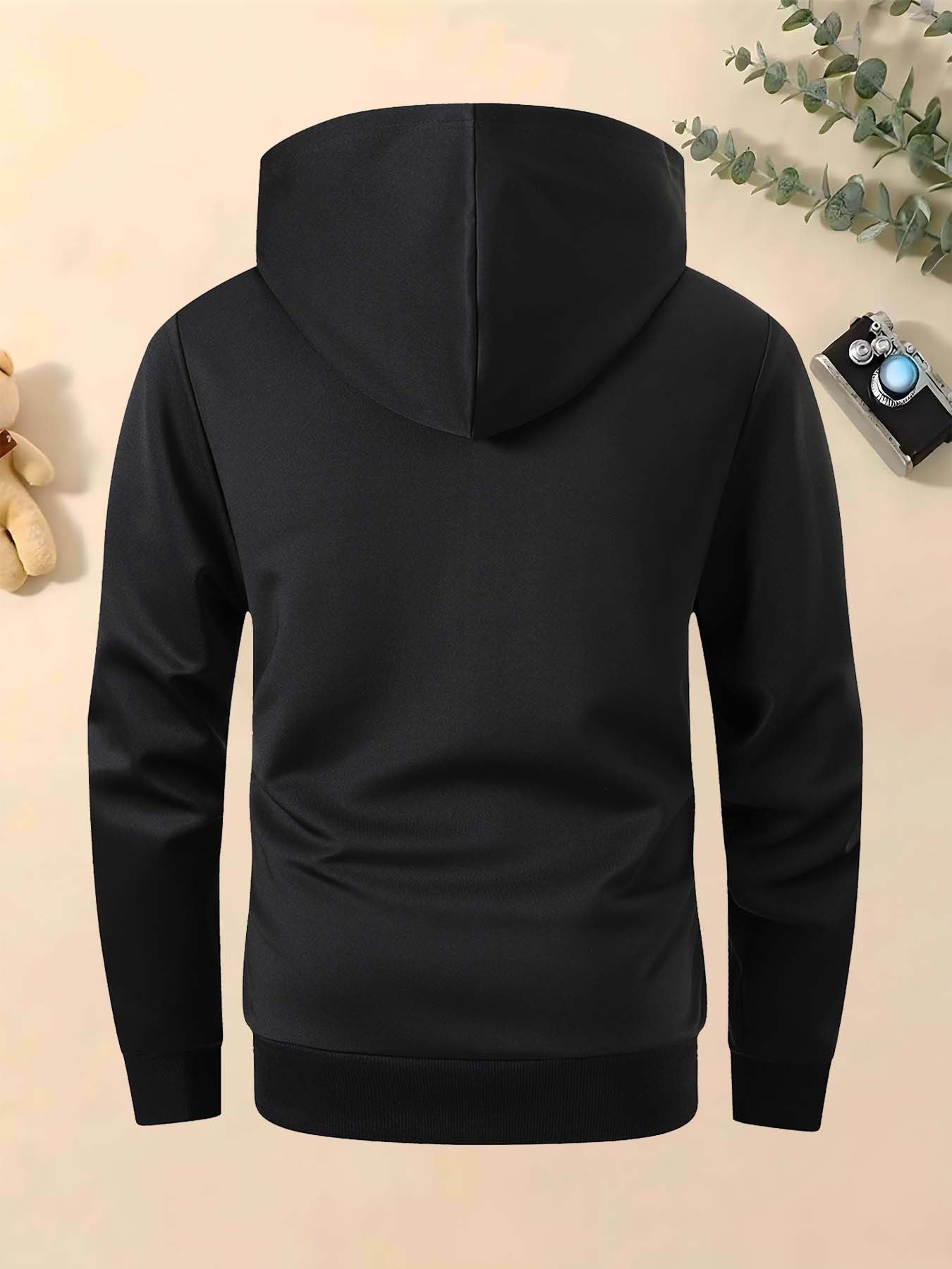 Men's Trendy Autumn-Winter Hooded Jacket Set with Calvin Print, Casual Youth Sportswear Outfit