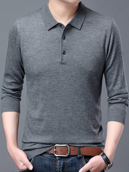 Men's 6% Wool Blend Thermal Long Sleeve Sweater Shirt - Anti-Pilling Casual Button-Up Collar Top for Layering, Soft Warm Pullover for Spring Fall Winter Outdoor & Casual Attire, Antipilling Fabric