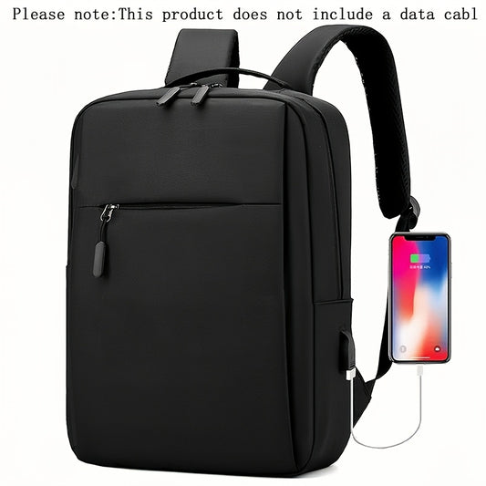 1pc Lightweight Business Laptop Backpack, 33.02/35.56/38.1 cm Computer Bag with USB Charging Port, Adjustable Straps, Zipper Closure, Polyester Lining, Wet Wipe Clean, Black Fabric Travel & Student Bookbag for Men and Women,