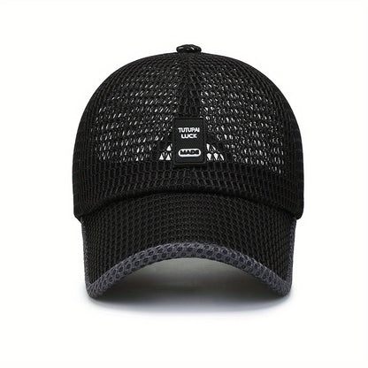 2pcs Unisex Quick-Dry Mesh Baseball Caps - Breathable, Adjustable Summer Sun Hats with Large Brims for Outdoor Activities, Black & Gray Textured Design