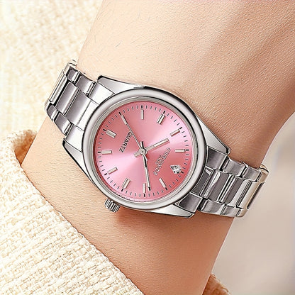 CHRONOS Women'S Quartz Watch - Elegant Stainless Steel Strap, Luminous, Round Dial, Business Casual Style, Perfect for Commuting and Casual Attire, Date Display, Pointer Display, Zinc Alloy Case, Button Battery Powered, Timer