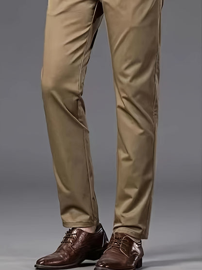 Classic Design Dress Pants, Men's Formal Solid Color Stretch Dress Pants For Business And Formal Occasions