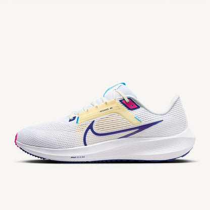 Nike Air Zoom Pegasus 40 Unisex Low-Top Running Shoes - White & Pink Accents, Breathable Fabric, Shock-Absorbing Cushioning, Durable Rubber Sole for Gym, Training & Casual Wear, Sneakers, Gym Footwear, Modern Athletic, Shocka