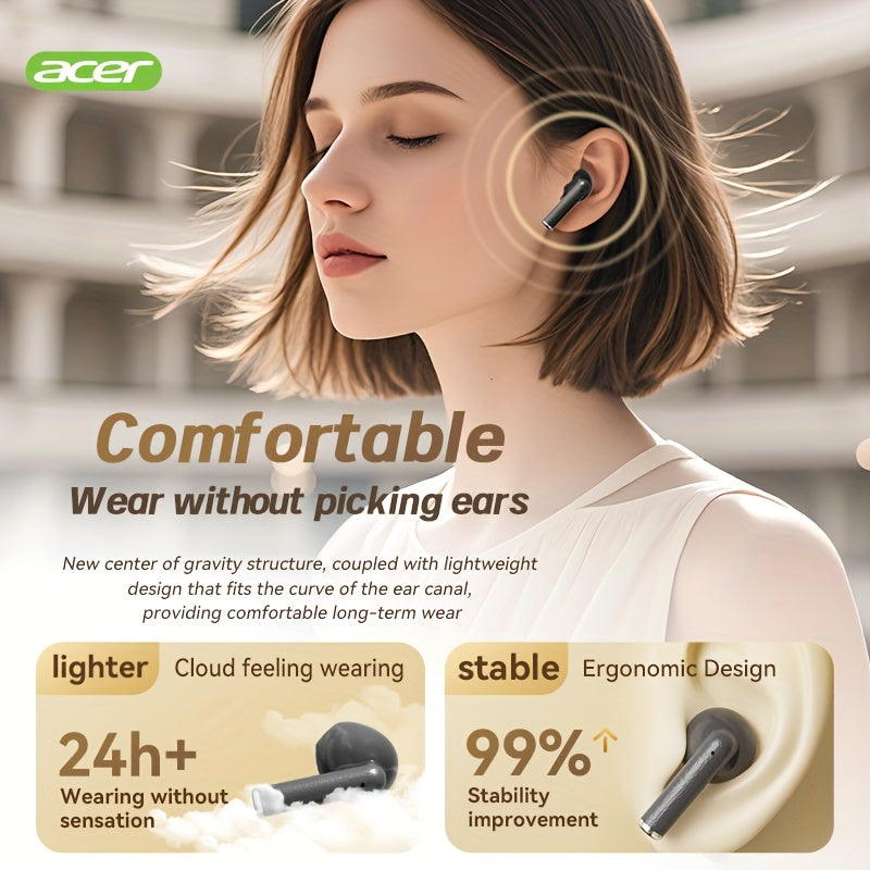 ACER TWS Wireless Earbuds with Deep Bass & Noise Cancellation, Long-Lasting Comfort, HIFI Sound, Touch Controls, Fast Delivery, Compatible with Phones/Tablets/Laptops, Ideal for Running, Music, Business, and More, Wireless Ea
