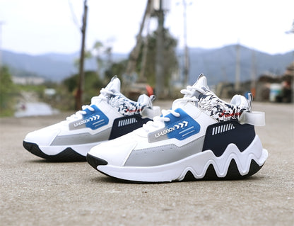 Men's High-Top Basketball Sneakers, Preppy Street Style, Solid Color with Cartoon & Stripes, All-Season Lace-Up Sports Shoes, Faux Upper, Fabric Inner, Rubber Sole, for Running, Hiking & Casual Wear, Outdoor Activities Shoes