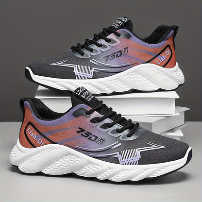 Men's Lightweight Sneakers - Non-Slip PVC Sole, Cushioned EVA Insole - White/Blue Accent Low-Top Sneakers for Gym, Running, Everyday - All-Season Lace-Up Athletic Footwear - Model HX-3, Sports Activities, Sporty Design, Secur
